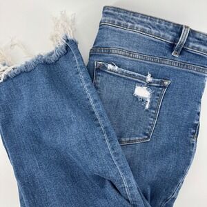 Flying Monkey Women Jeans Distressed Fray Hem Cropped Bootcut Medium Wash Sz 32